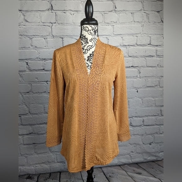 Allie & Rob women's long sleeve stretch knit razer cut design sz m open front b6 - Picture 1 of 9